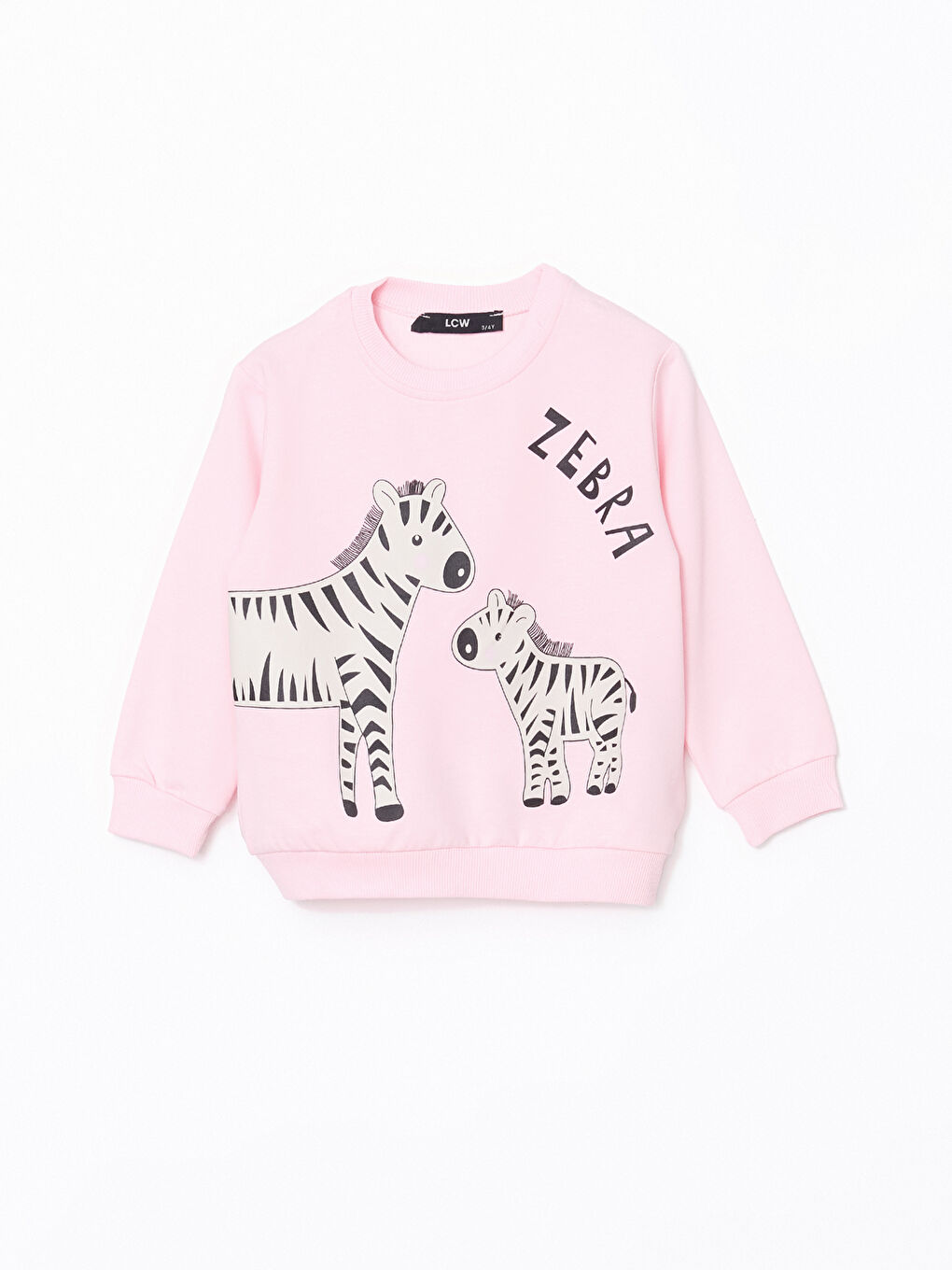 LCW Kids Pembe Bisiklet Yaka Baskılı Kız Çocuk Sweatshirt