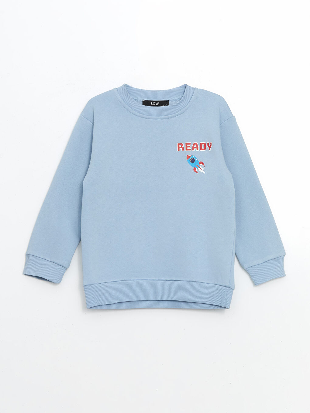 LCW Kids Mavi Bisiklet Yaka Baskılı Erkek Çocuk Sweatshirt