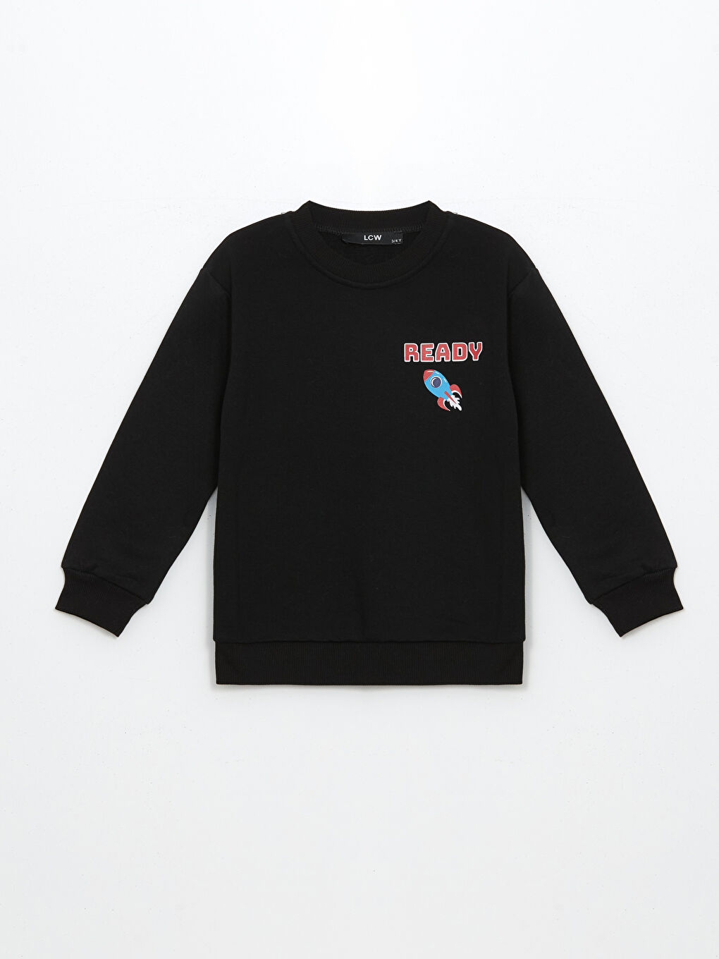 LCW Kids Siyah Bisiklet Yaka Baskılı Erkek Çocuk Sweatshirt