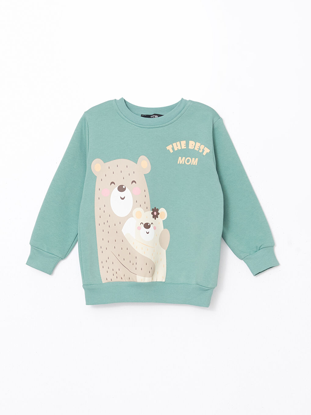 LCW Kids Yeşil Bisiklet Yaka Baskılı Kız Çocuk Sweatshirt