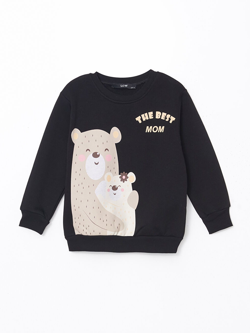 LCW Kids Siyah Bisiklet Yaka Baskılı Kız Çocuk Sweatshirt