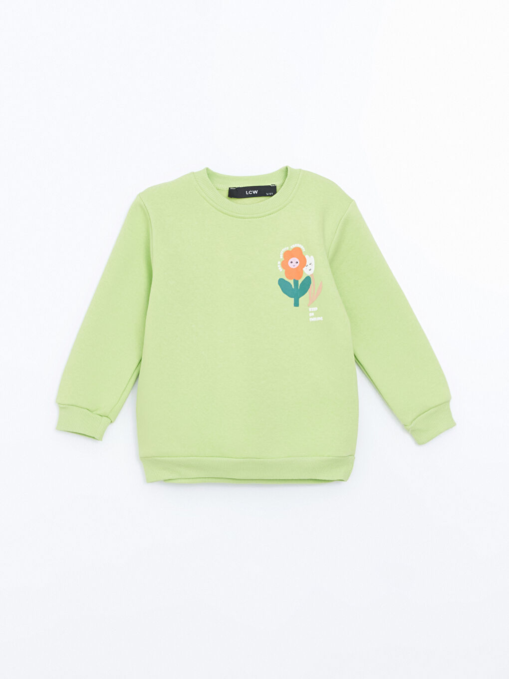 Yeşil Bisiklet Yaka Baskılı Kız Çocuk Sweatshirt