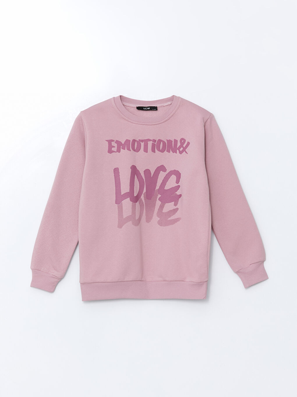 LCW Kids Pembe Bisiklet Yaka Baskılı Kız Çocuk Sweatshirt