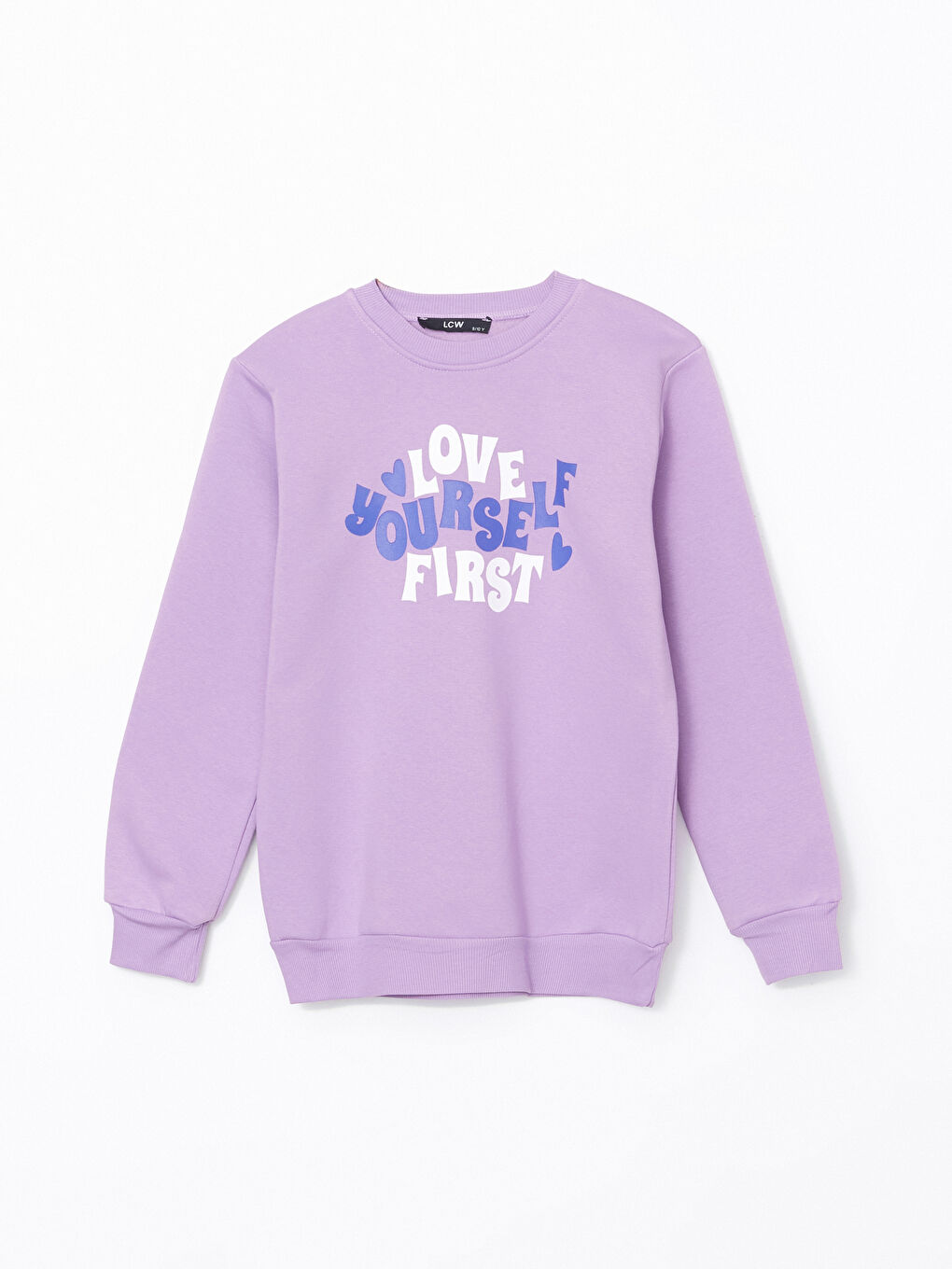 LCW Kids Lila Bisiklet Yaka Baskılı Kız Çocuk Sweatshirt