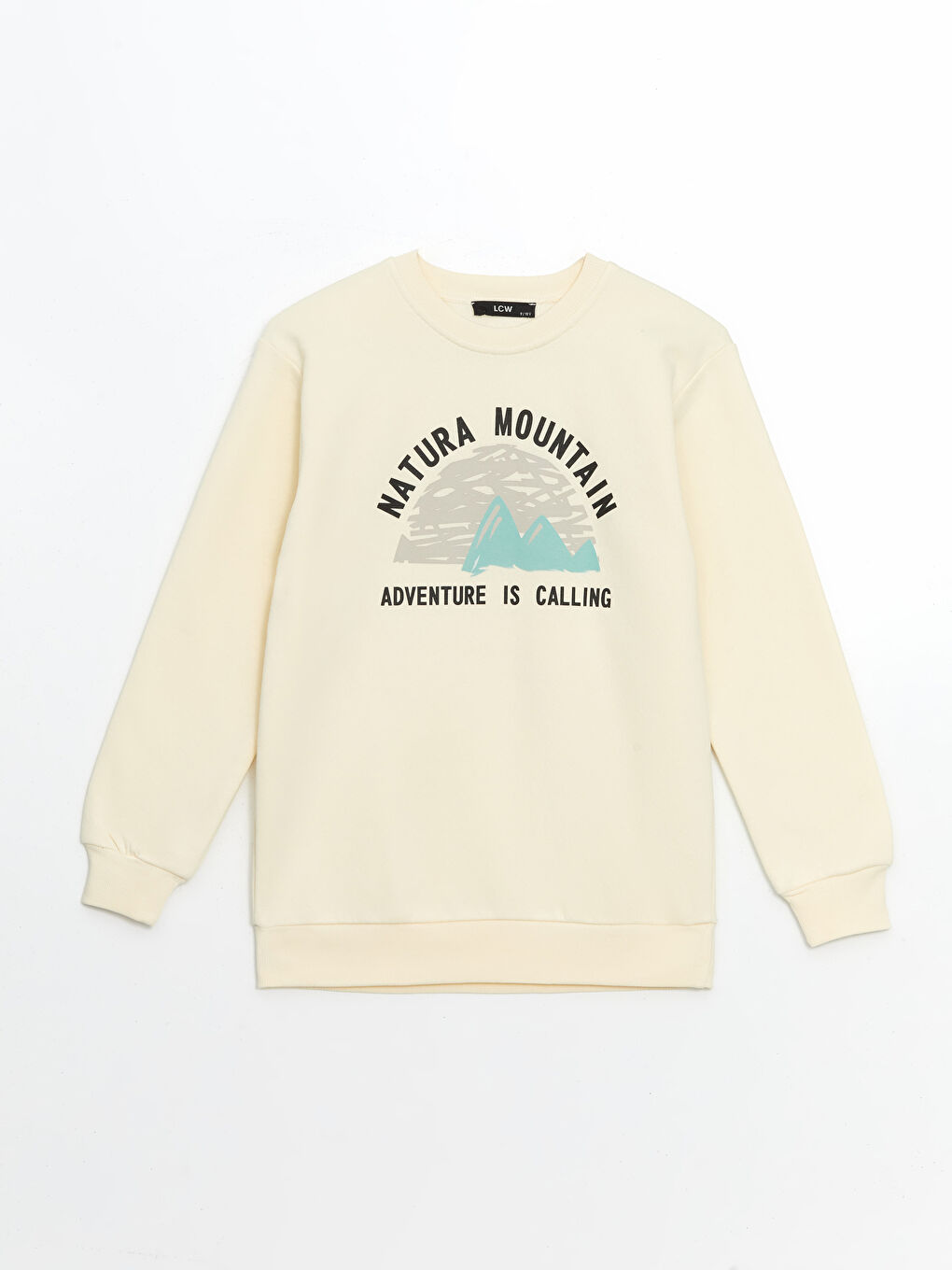 LCW Kids Ekru Bisiklet Yaka Baskılı Erkek Çocuk Sweatshirt