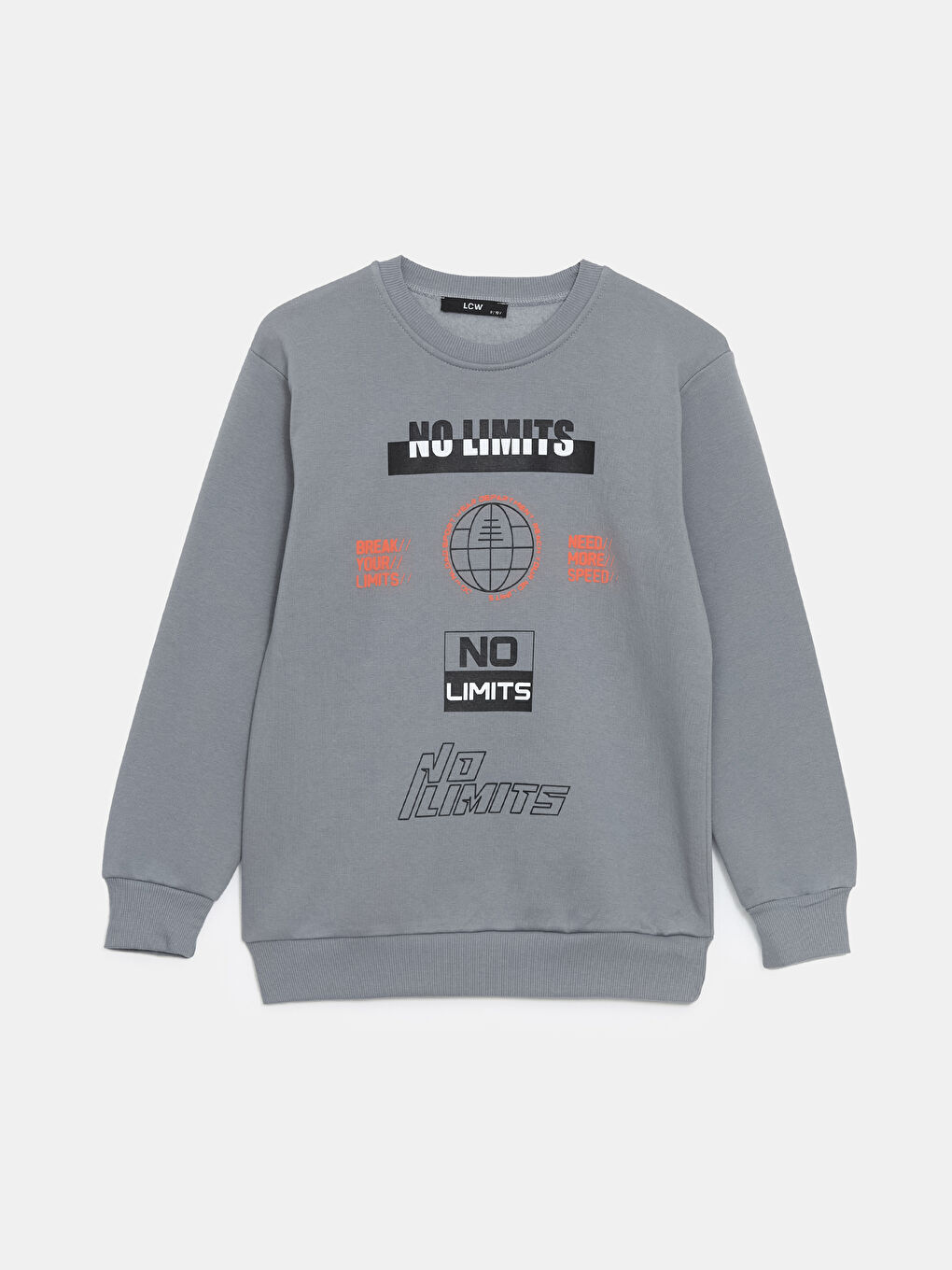 Antrasit Bisiklet Yaka Baskılı Erkek Çocuk Sweatshirt