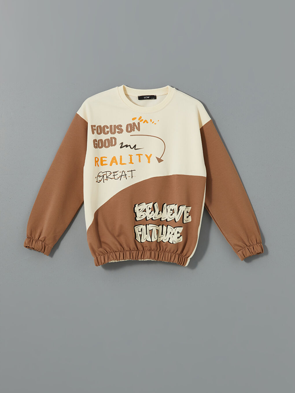 Kahverengi Bisiklet Yaka Baskılı Kız Çocuk Sweatshirt