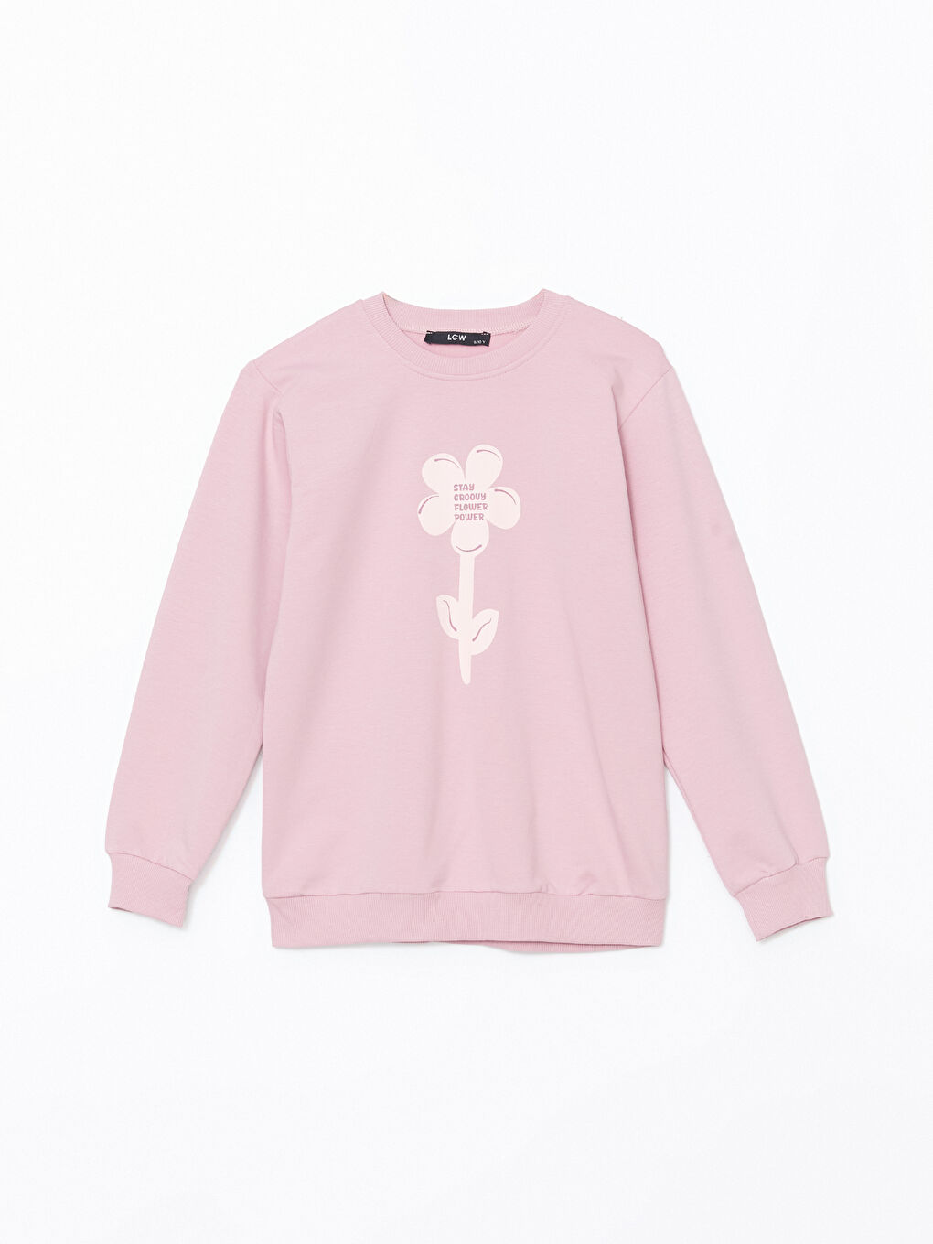 LCW Kids Pembe Bisiklet Yaka Kız Çocuk Sweatshirt - 1