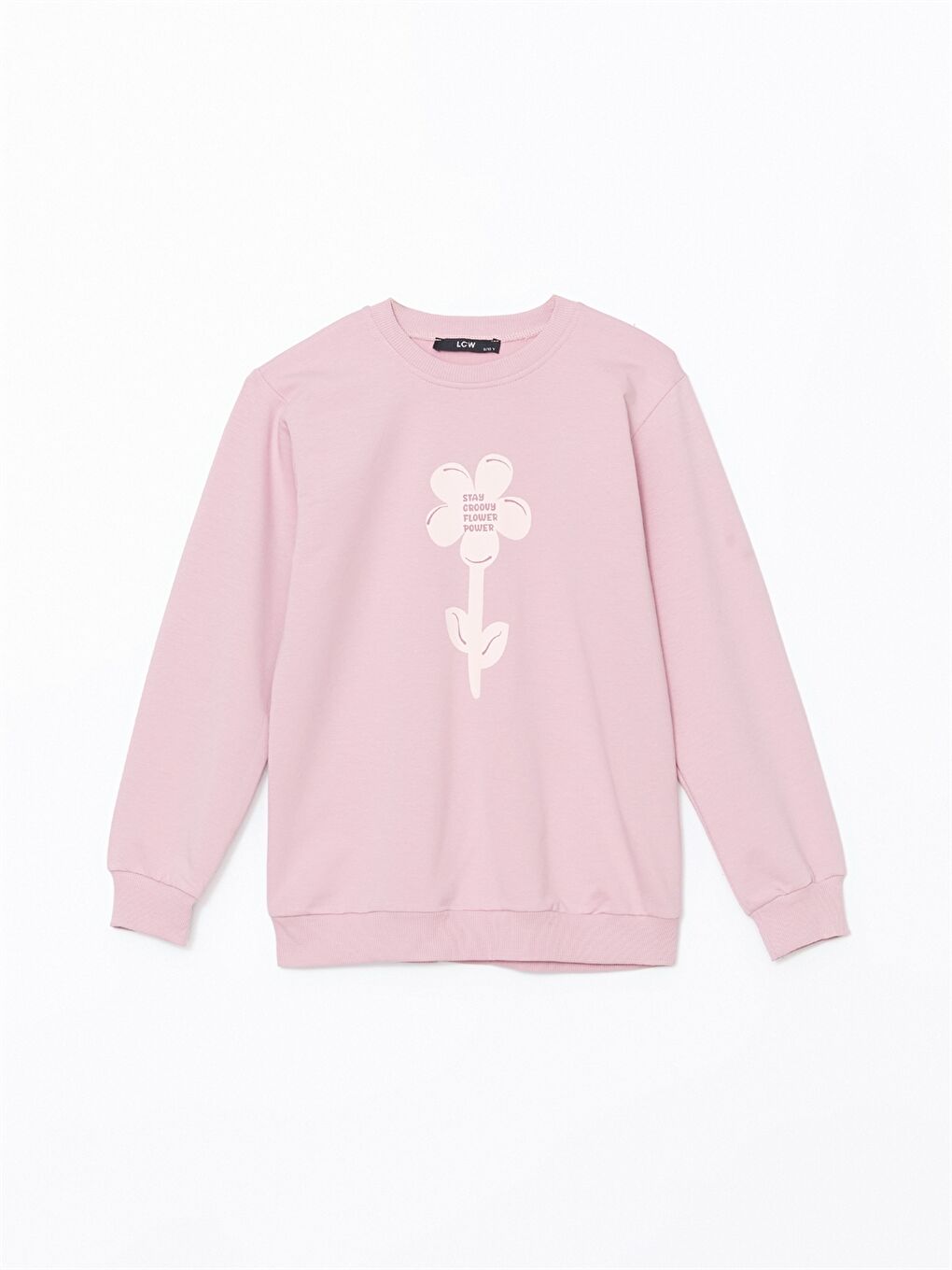 LCW Kids Pembe Bisiklet Yaka Kız Çocuk Sweatshirt