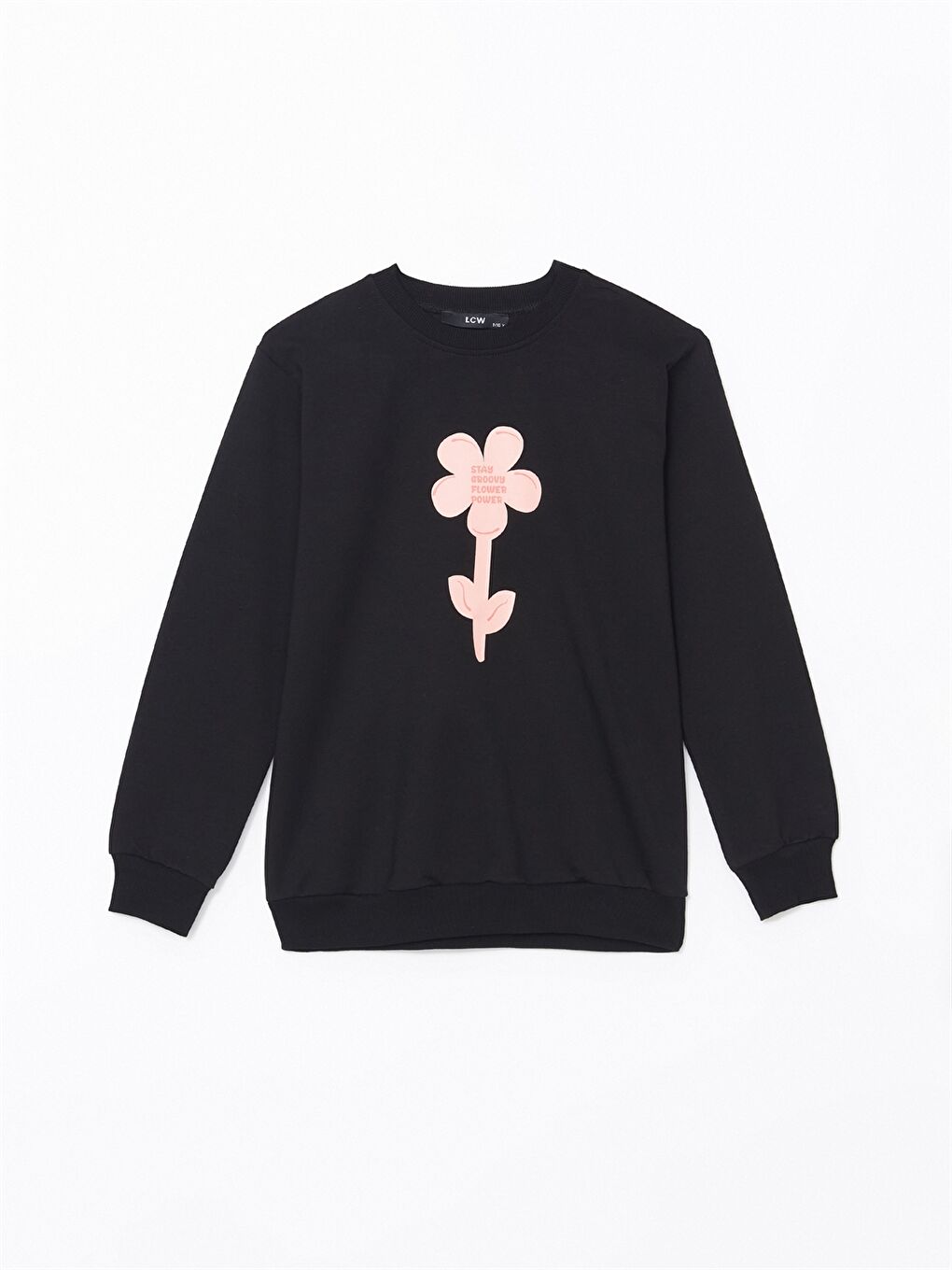 LCW Kids Siyah Bisiklet Yaka Kız Çocuk Sweatshirt