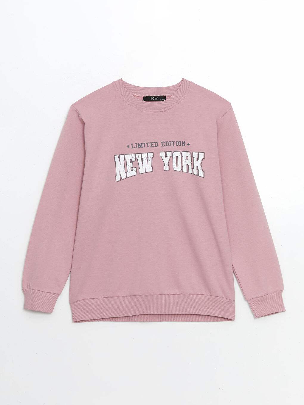 LCW Kids Pembe Bisiklet Yaka Baskılı Kız Çocuk Sweatshirt