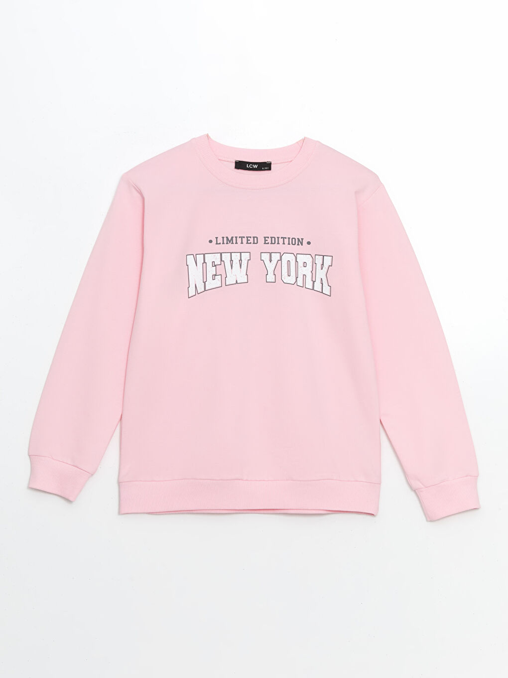 LCW Kids Pembe Bisiklet Yaka Baskılı Kız Çocuk Sweatshirt