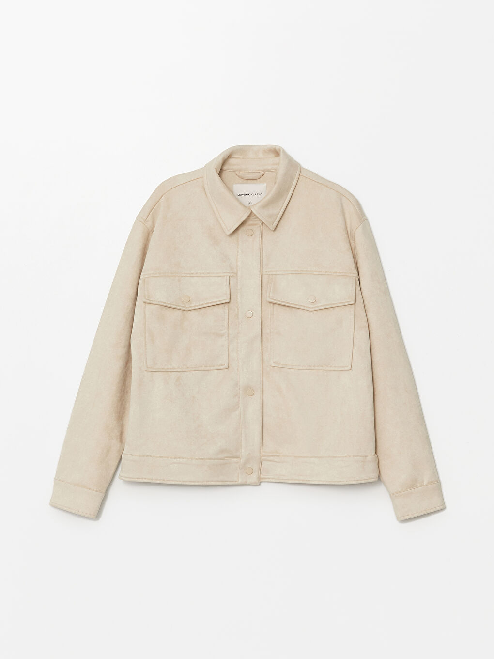 Gri Gömlek Yaka Kadın Süet Görünümlü Ceket-9