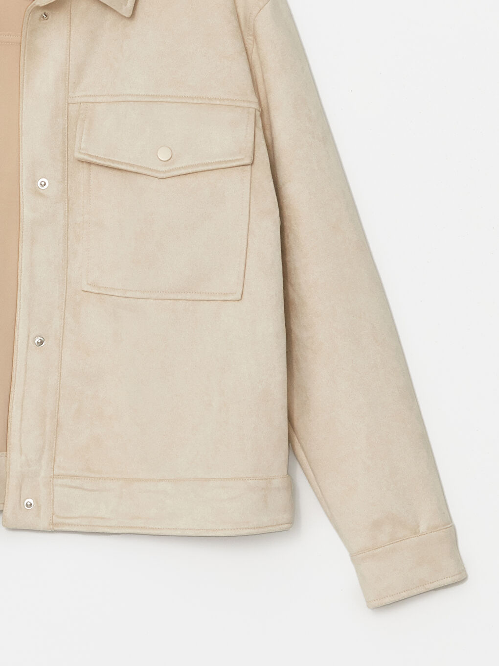 Gri Gömlek Yaka Kadın Süet Görünümlü Ceket-11