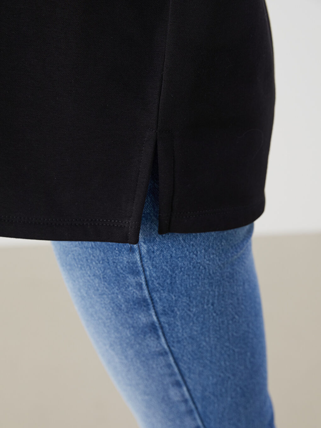 Siyah Bisiklet Yaka Oversize Kadın Kalın Sweatshirt Tunik-2