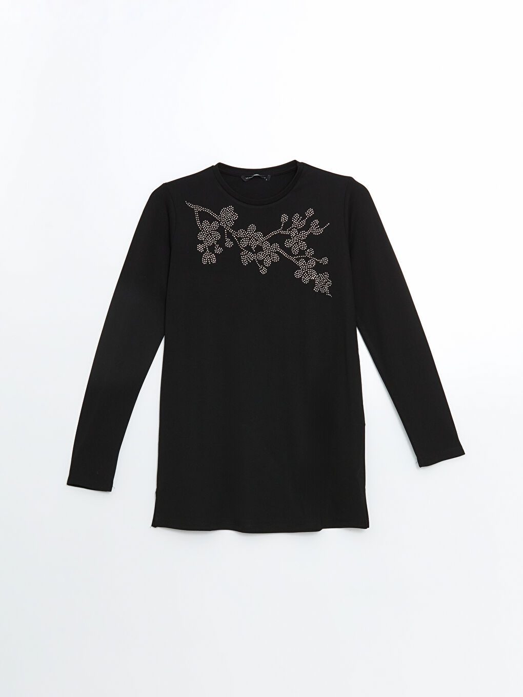 Siyah Bisiklet Yaka Taşlı Kadın Tunik-4