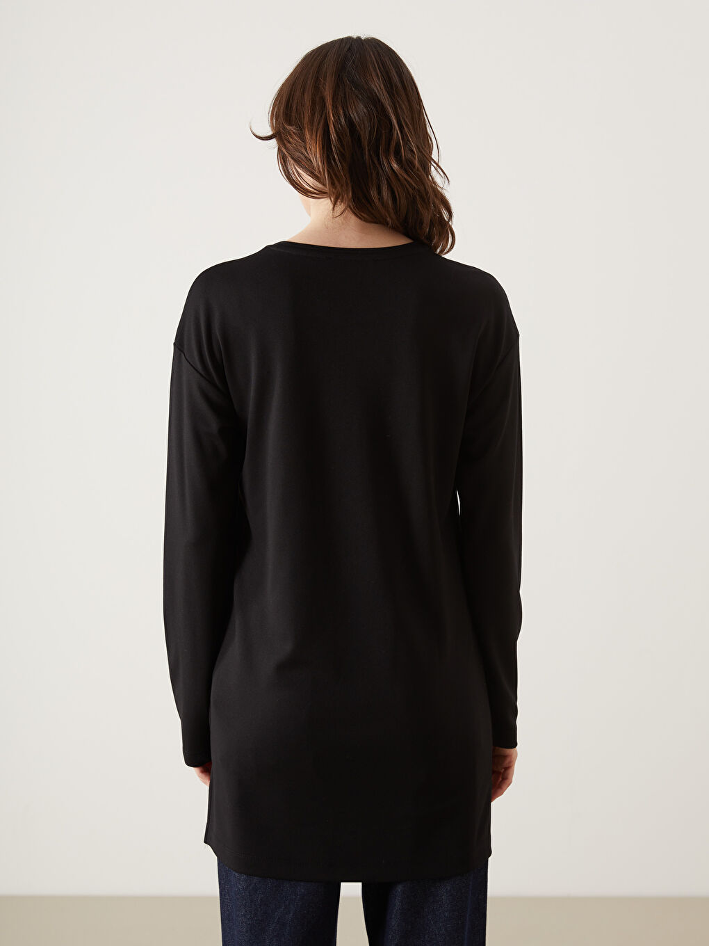 Siyah Bisiklet Yaka Baskılı Kadın Tunik-3