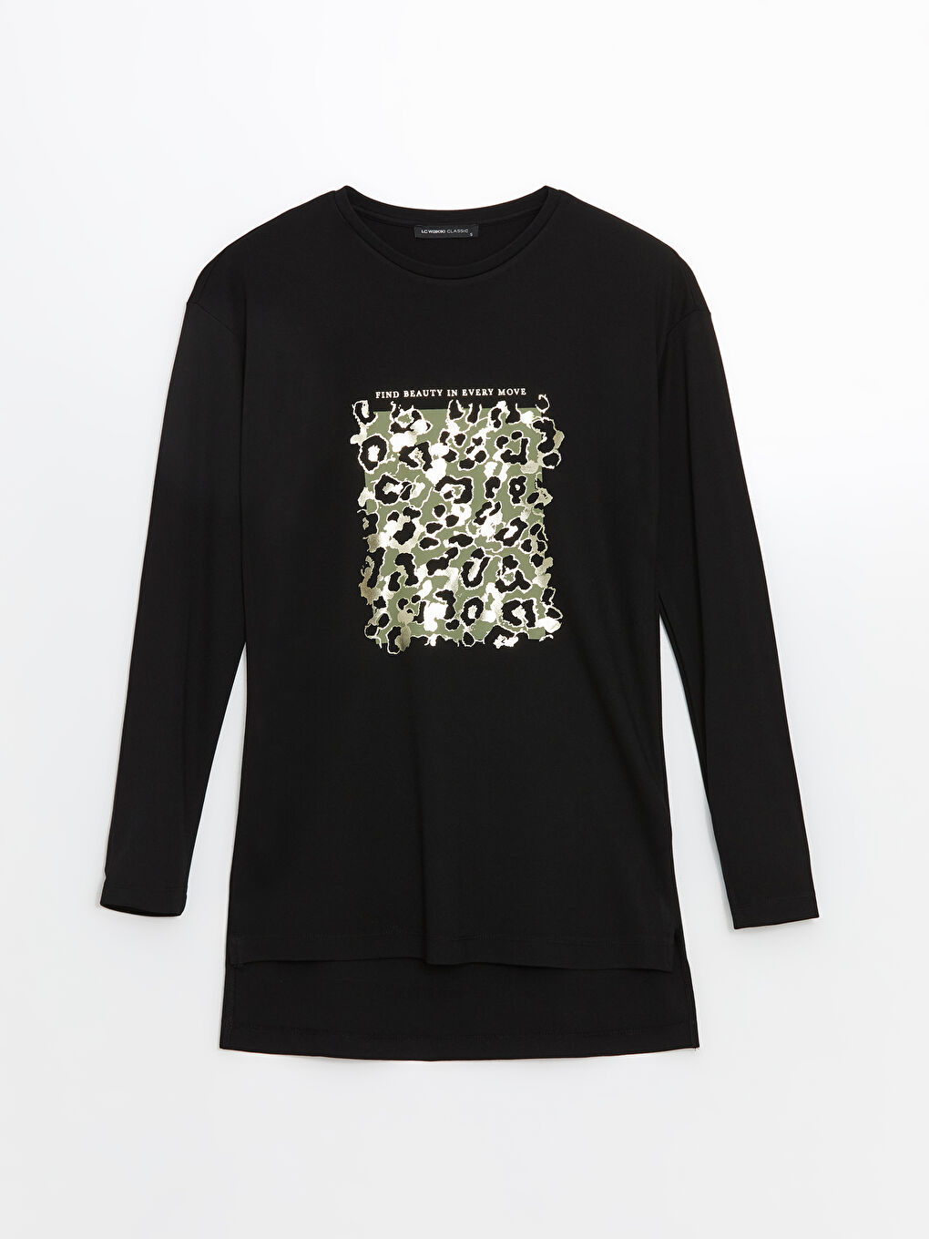 Siyah Bisiklet Yaka Baskılı Kadın Tunik-4