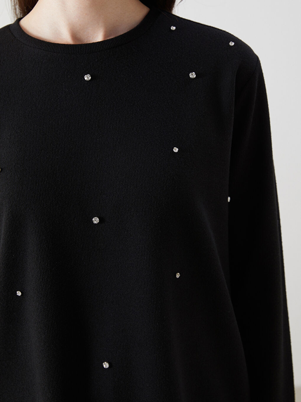 Siyah Bisiklet Yaka Düz Loose Diz Üstü Kadın Tunik-2