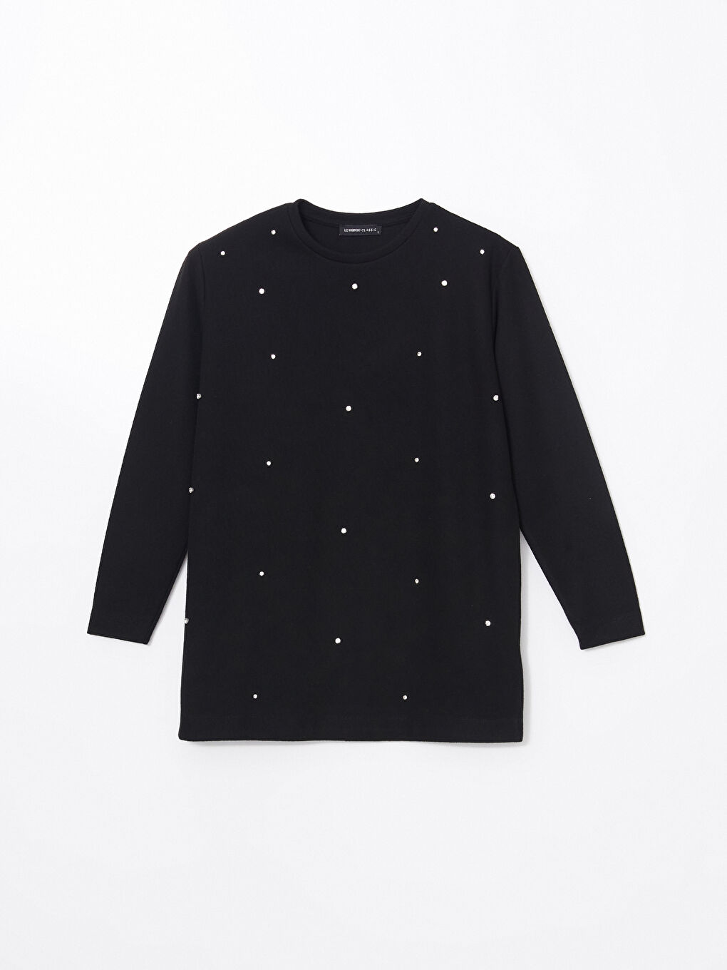 Siyah Bisiklet Yaka Düz Loose Diz Üstü Kadın Tunik-4