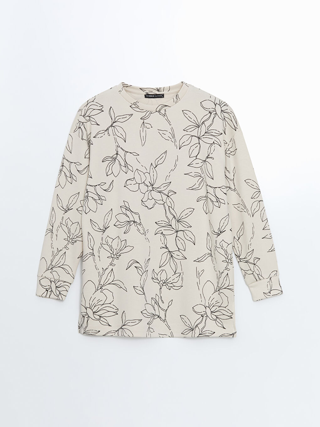 LCWAIKIKI Basic Bej Çiçekli Oversize Kadın Sweatshirt Tunik - 4