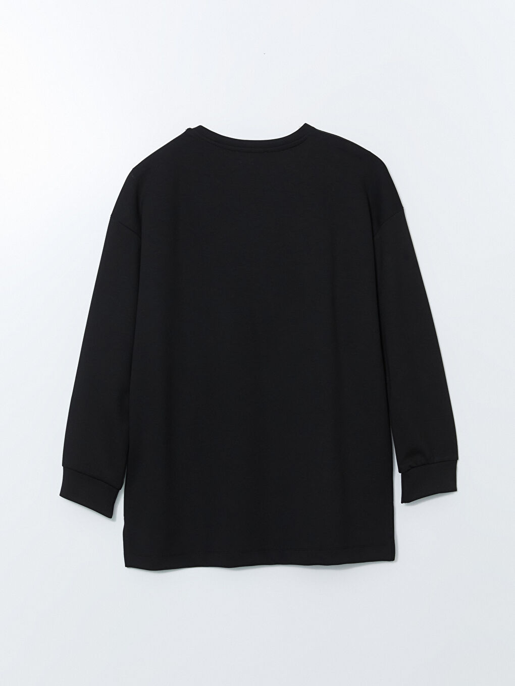 Siyah Bisiklet Yaka İşlemeli Oversize Kadın Sweatshirt Tunik-5