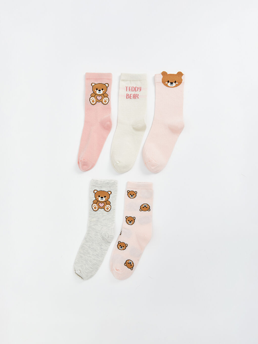 Pembe Ayı Teddy Desenli Kız Çocuk Soket Çorap 5'li