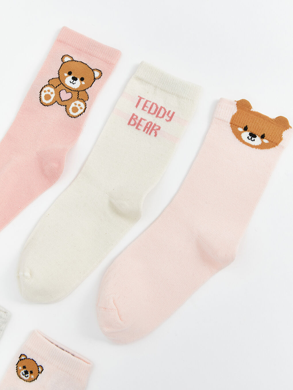 Pembe Ayı Teddy Desenli Kız Çocuk Soket Çorap 5'li-1