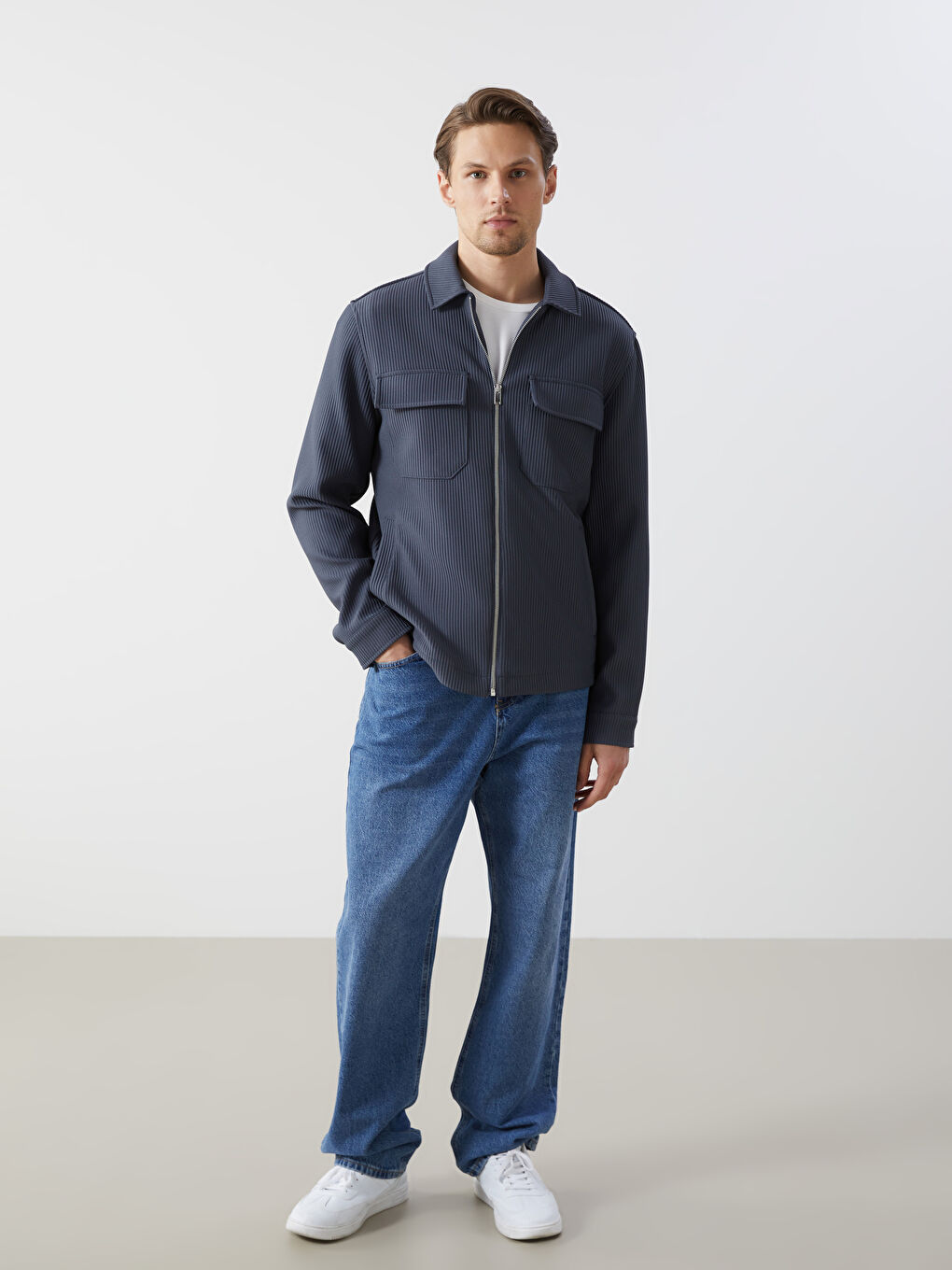 Slim Fit Collared Neck Men's Coat -W4LR50Z8-DUJ