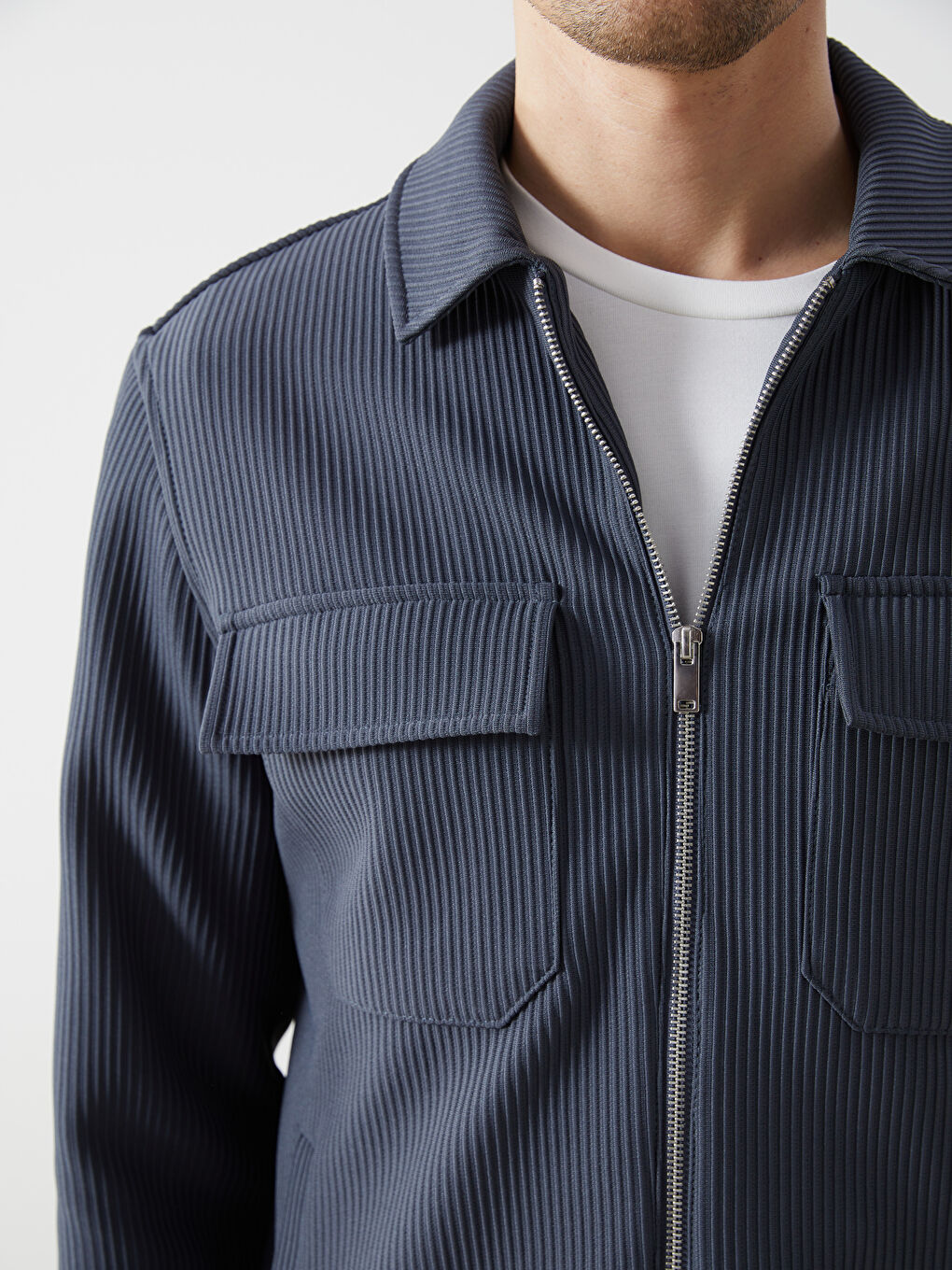 Slim Fit Collared Neck Men's Coat -W4LR50Z8-DUJ