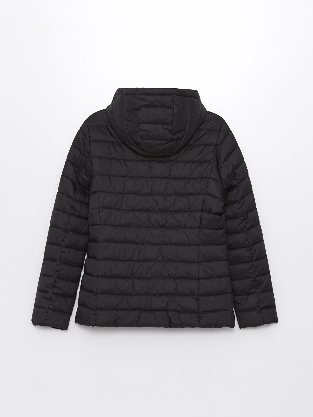 Siyah Kadın Kapüşonlu Düz Şişme Mont-12