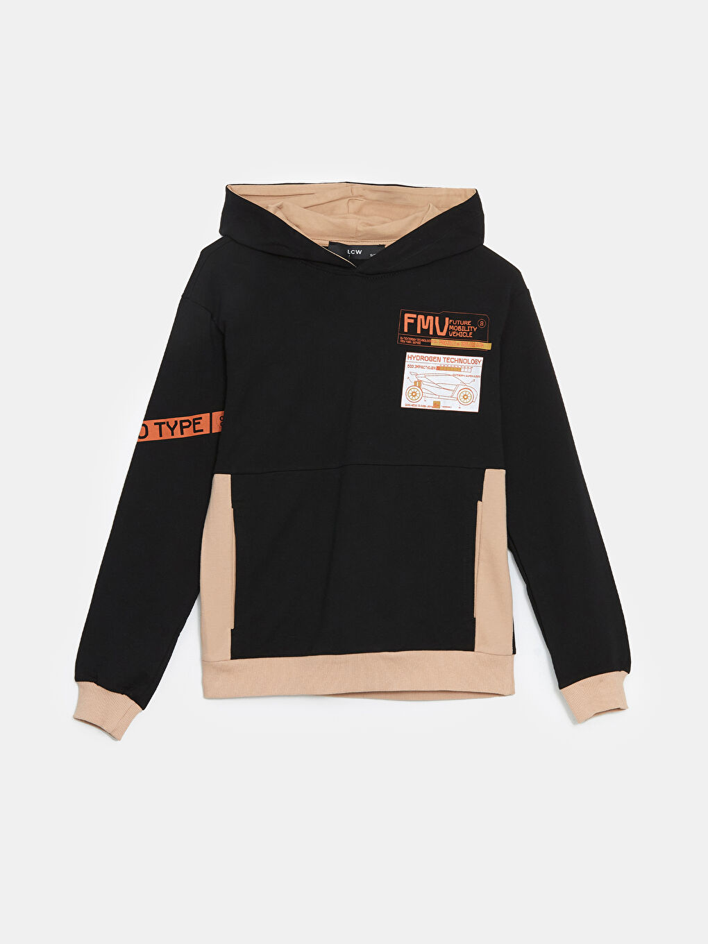 LCW Kids Siyah Kapüşonlu Baskılı Erkek Çocuk Sweatshirt