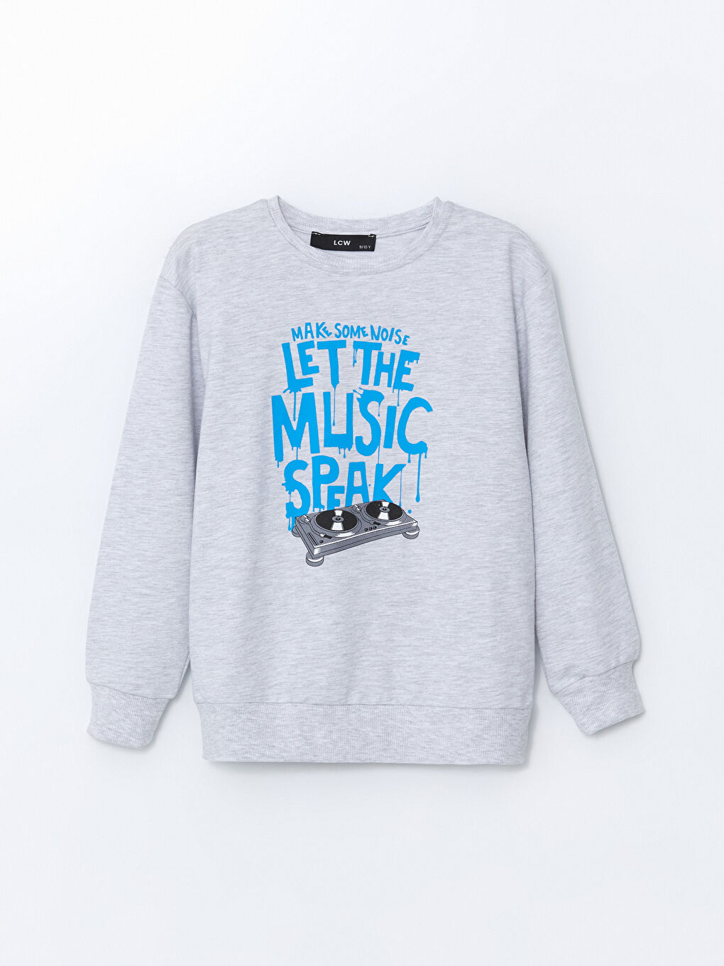 LCW Kids Gri Bisiklet Yaka Baskılı Erkek Çocuk Sweatshirt