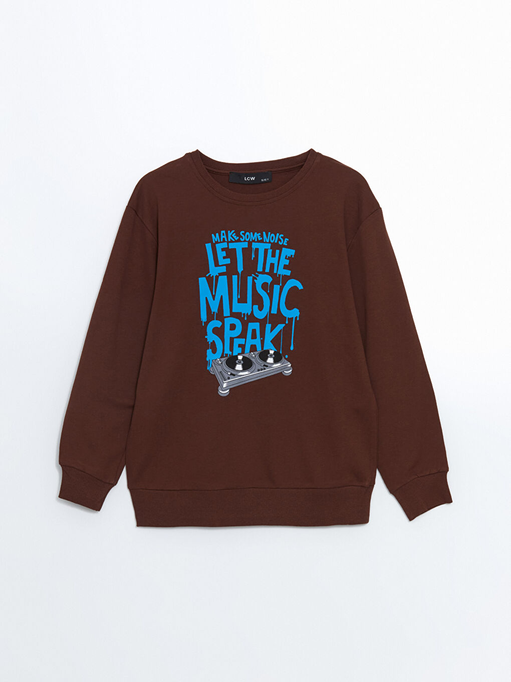 LCW Kids Kahverengi Bisiklet Yaka Baskılı Erkek Çocuk Sweatshirt