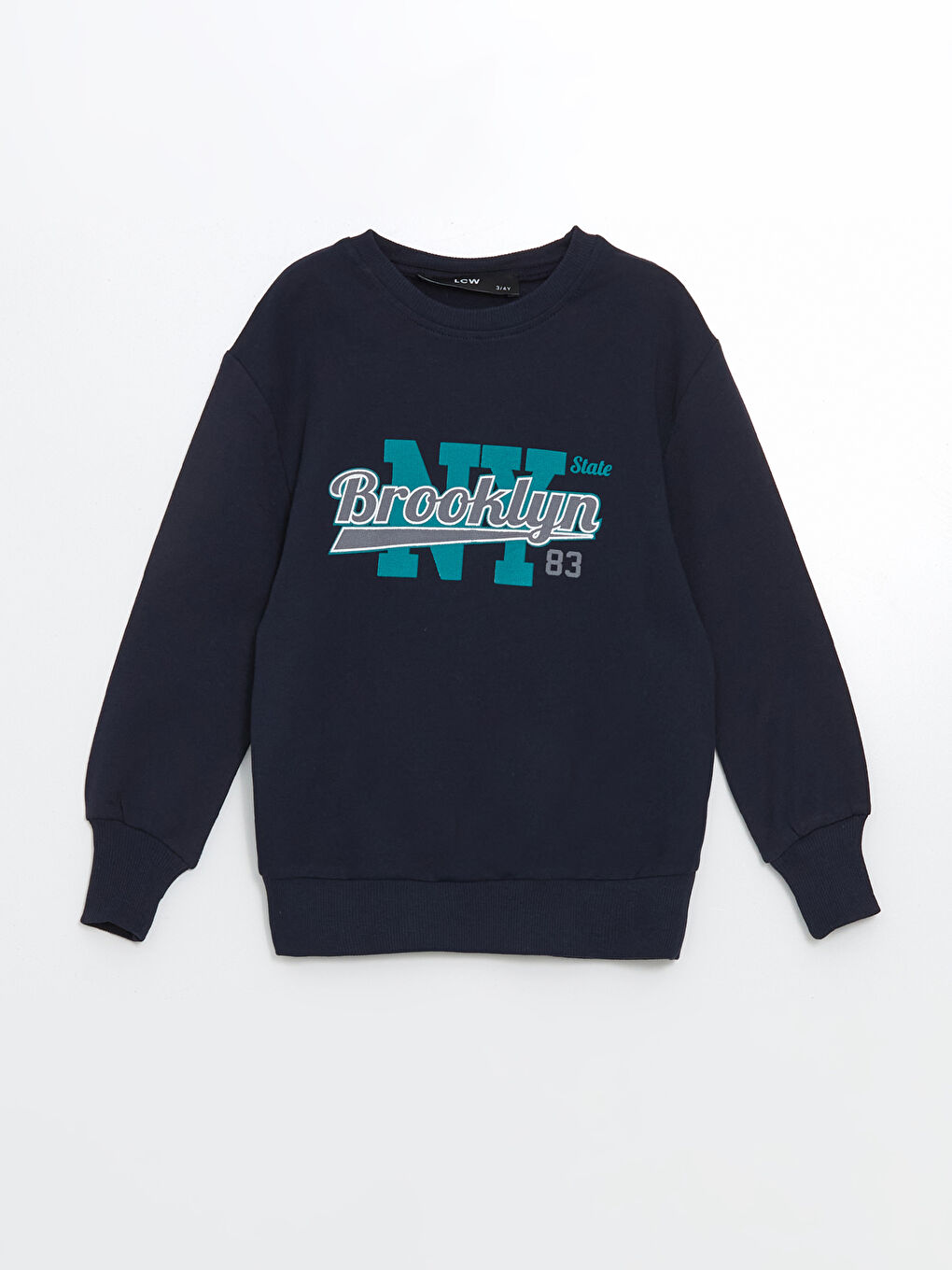 LCW Kids Lacivert Bisiklet Yaka Baskılı Erkek Çocuk Sweatshirt