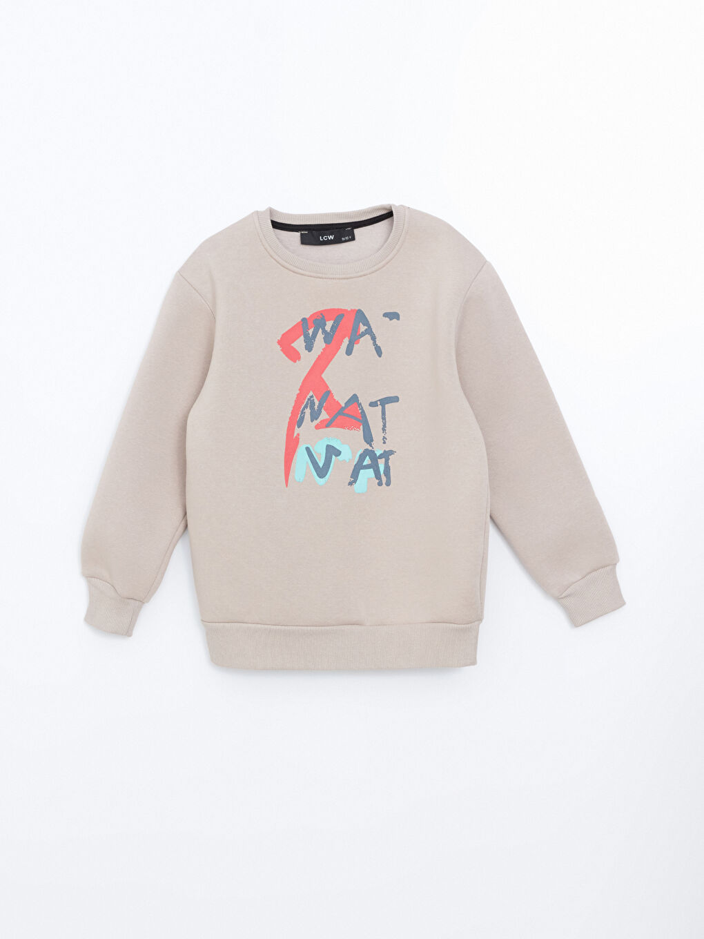 Bej Bisiklet Yaka Baskılı Erkek Çocuk Sweatshirt