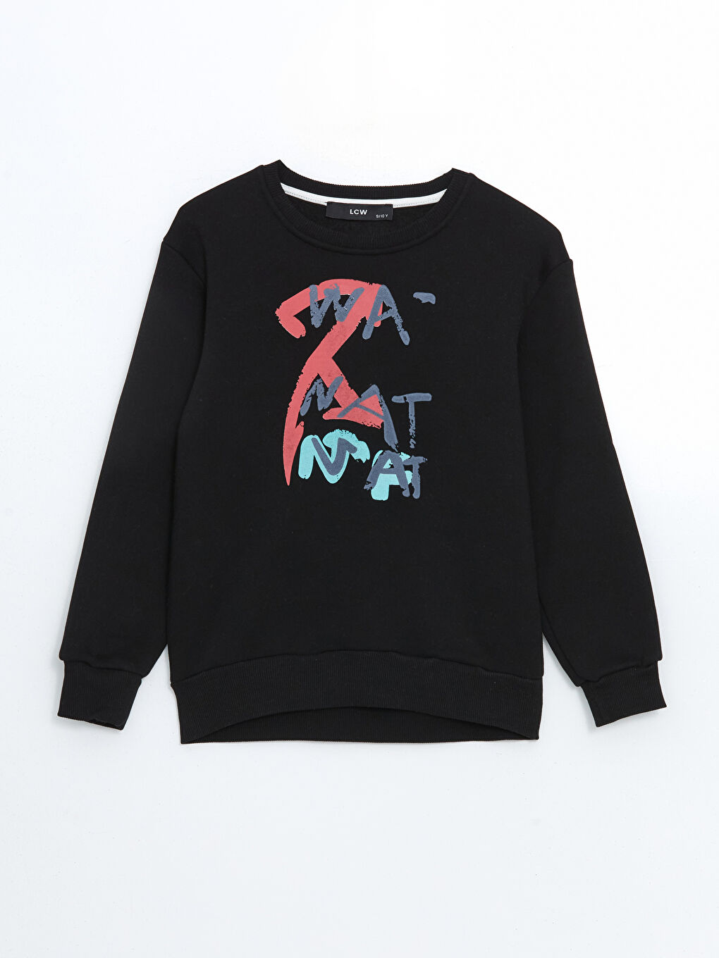 Siyah Bisiklet Yaka Baskılı Erkek Çocuk Sweatshirt