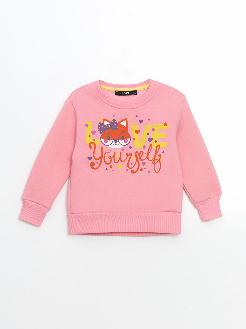 LCW Kids Pembe Bisiklet Yaka Baskılı Kız Çocuk Sweatshirt