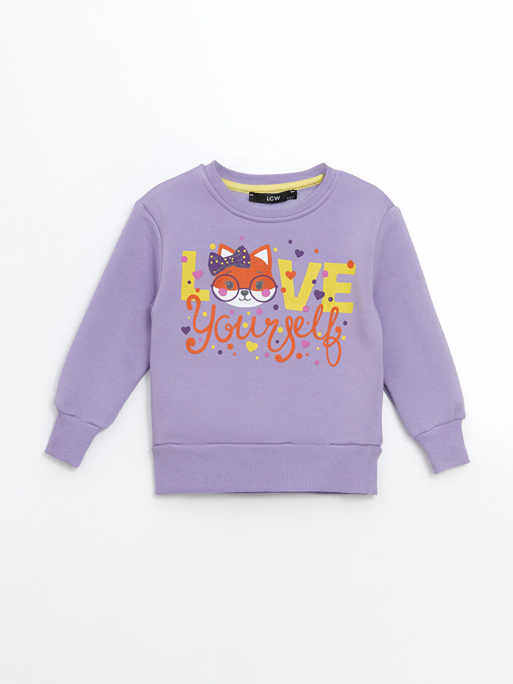 LCW Kids Lila Bisiklet Yaka Baskılı Kız Çocuk Sweatshirt