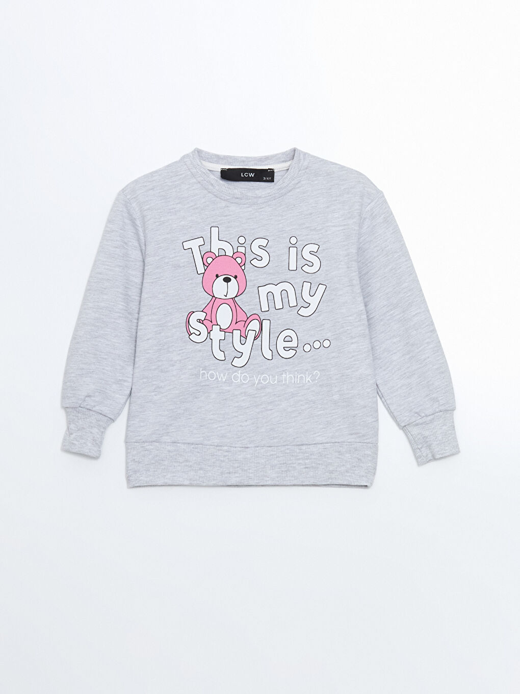 LCW baby Gri Bisiklet Yaka Baskılı Kız Bebek Sweatshirt