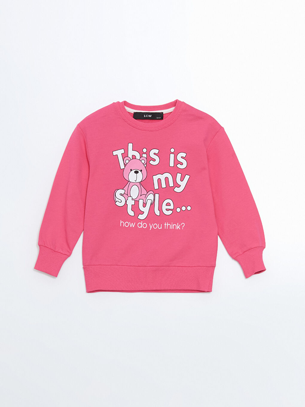 LCW baby Pembe Bisiklet Yaka Baskılı Kız Bebek Sweatshirt