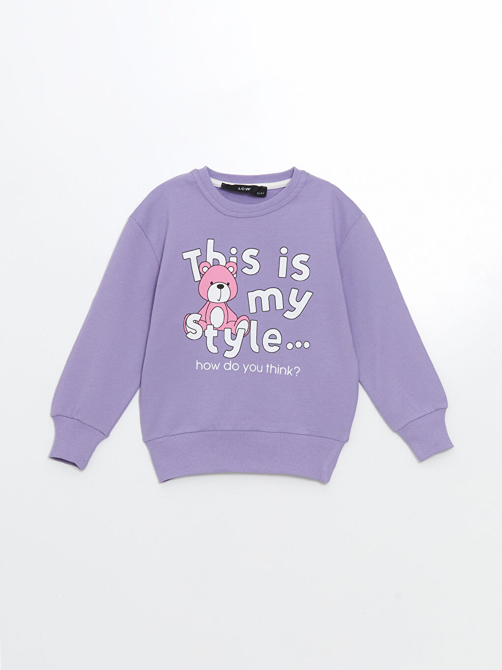 LCW baby Lila Bisiklet Yaka Baskılı Kız Bebek Sweatshirt