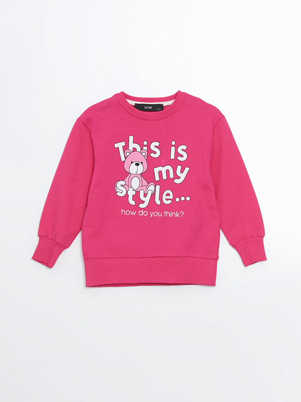 LCW baby Fuşya Bisiklet Yaka Baskılı Kız Bebek Sweatshirt