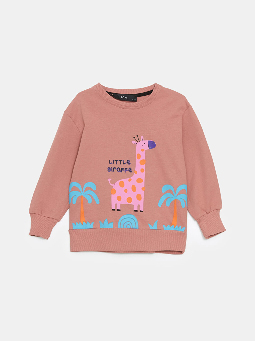 LCW Kids Pembe Bisiklet Yaka Baskılı Kız Çocuk Sweatshirt