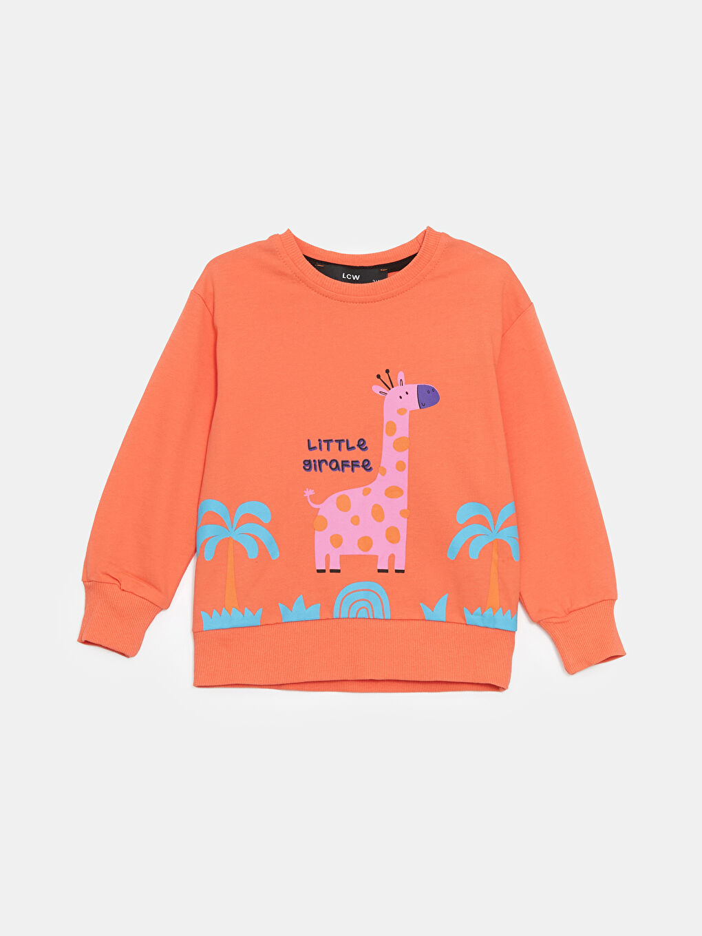 LCW Kids Turuncu Bisiklet Yaka Baskılı Kız Çocuk Sweatshirt