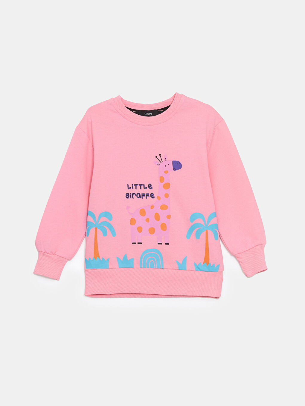 LCW Kids Pembe Bisiklet Yaka Baskılı Kız Çocuk Sweatshirt