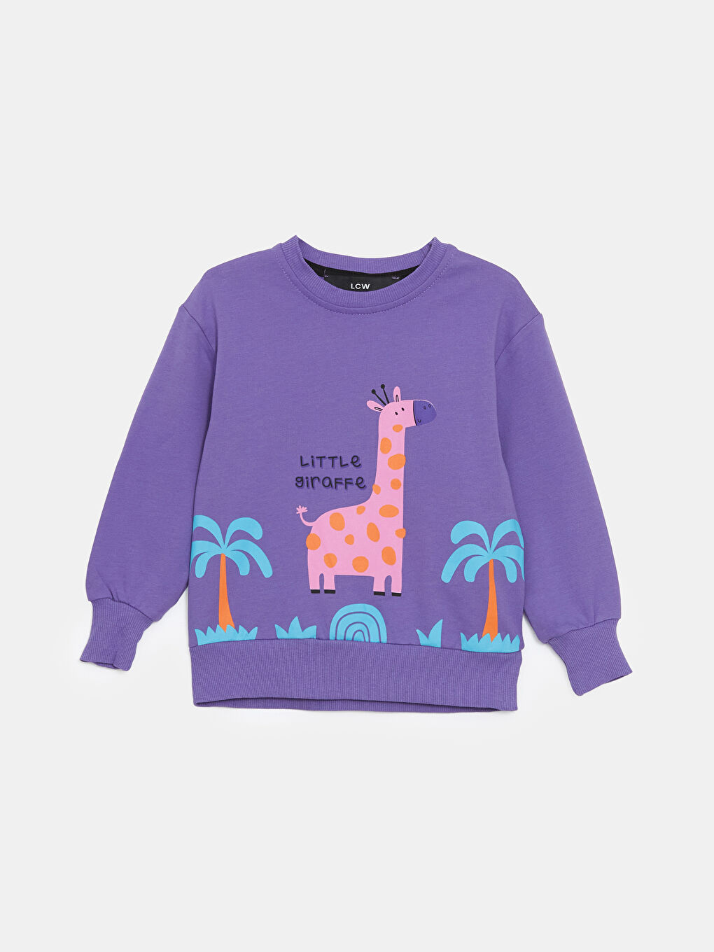 LCW Kids Lila Bisiklet Yaka Baskılı Kız Çocuk Sweatshirt