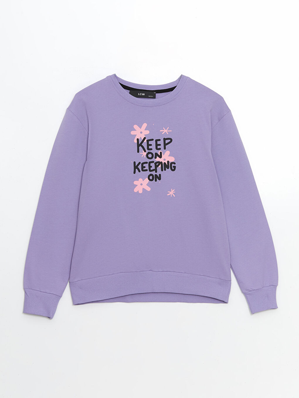 LCW Kids Lila Bisiklet Yaka Baskılı Kız Çocuk Sweatshirt