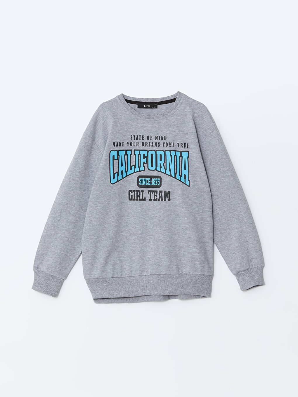 LCW Kids Gri Bisiklet Yaka Uzun Kollu Baskılı Kız Çocuk Sweatshirt