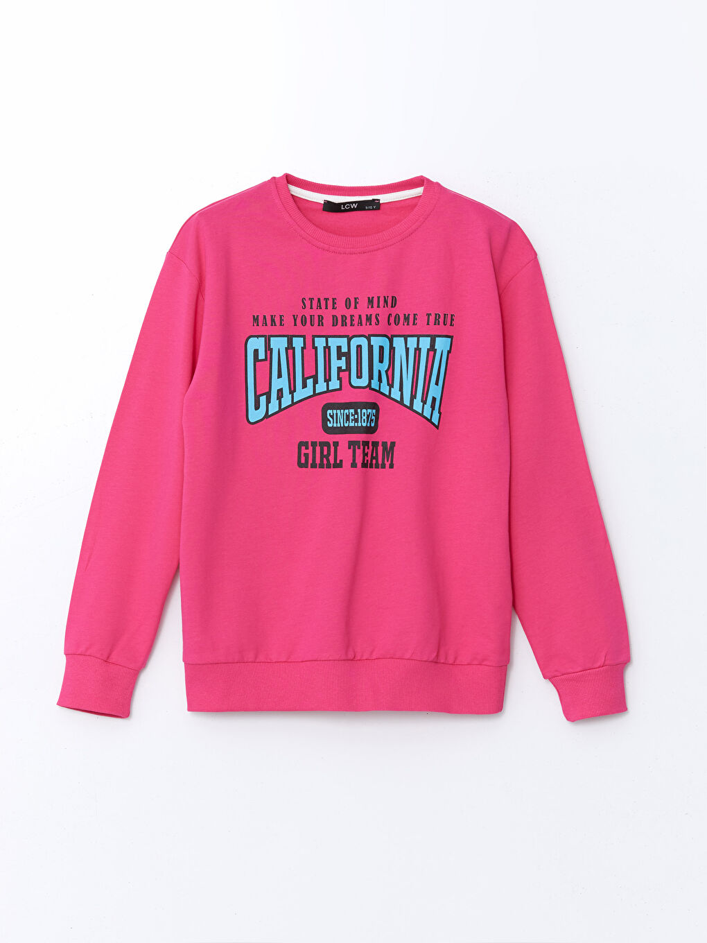 LCW Kids Fuşya Bisiklet Yaka Uzun Kollu Baskılı Kız Çocuk Sweatshirt